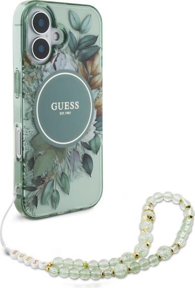 Image du produit Guess GUHMP16MHFWBRCESN iPhone 16 Plus 6.7" zielony/green hardcase IML Flowers With Pearl Strap MagS
