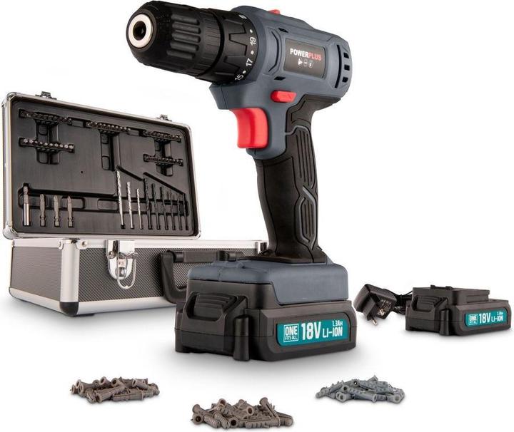 Produktbild Powerplus Bohrschrauber 18V - inkl. 2 Akkun 18V 1.3Ah und Ladegerät - 153 Acc. (Akkubetrieb)
