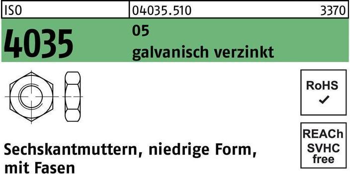 Sechskantmutter ISO 4035 niedrig m.Fasen M 4 5 galvanisch verzinkt (M4)