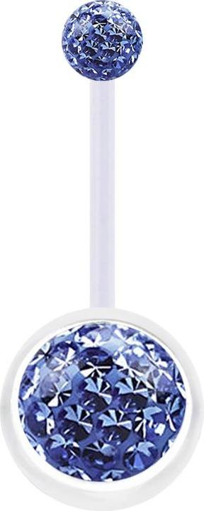 Produktbild Star Piercing Banane transparent mit zwei Kristall Kugeln hellblau Epoxy Schutzschicht (Bioflex, ohne Messing)