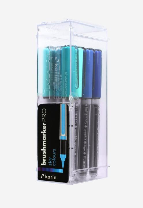 Actual product image Karin PRO - Brush Marker (sapphire blue 189, TURQUOISE 654, violet blue 688, Royal Blue 045, SKY BLUE 621, PLUM 197, arctic blue 264, indigo blue 169, cyan 207, EGYPTIAN BLUE 305, LILAC 226, Cool Aqua 204, 12 x)