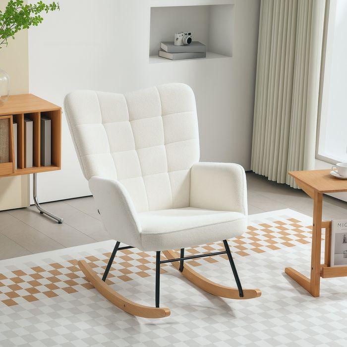 Produktbild Swisshandel24 Schaukelstuhl Sessel Relaxsessel bis 120 kg, Polyester, Weiss 98x71x101cm