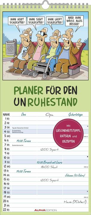 Produktbild Alpha Edition Planer fr den Unruhestand 2026 - Familien-Planer 19,5x45 cm - mit lustigen Cartoons - Humor-Kal (Harter Einband, Deutsch)