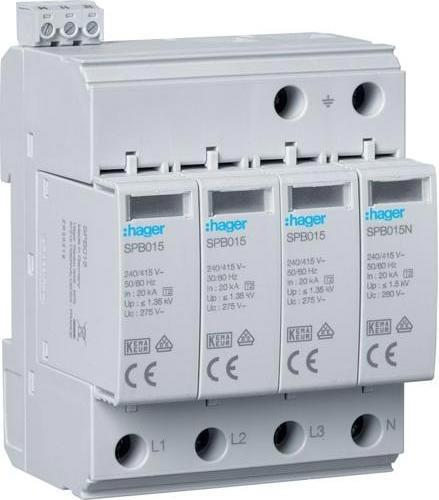 Image du produit Hager Parafoudre T2 4P SPB415 40kA TT/TNS Indicateur de défaut+contact