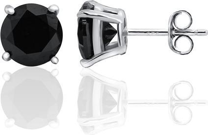 Beneto Modern silver earrings studs withack zircons AGUP2256 (L)