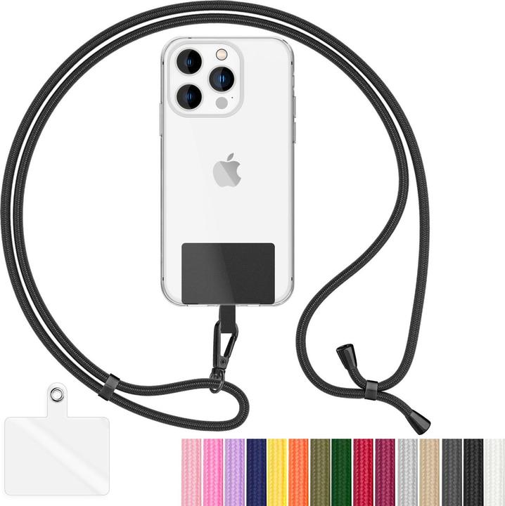 Produktbild Nalia Handyband + Pad für Hülle zum Umhängen, Karabinerhaken Anhänger aus Metall (matt schwarz)