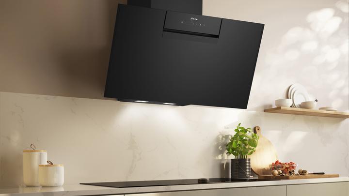 Actual product image Neff N 50, wall-mounted fair, 80 cm, clear glass black printed, D85IFN1S0 (Wall hood)