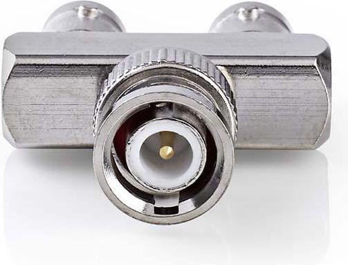 Actual product image Nedis BNC adapter BNC plug 2X BNC socket Nickel-plated 50 Ohm distributor Metal Silver 10 pieces Plast