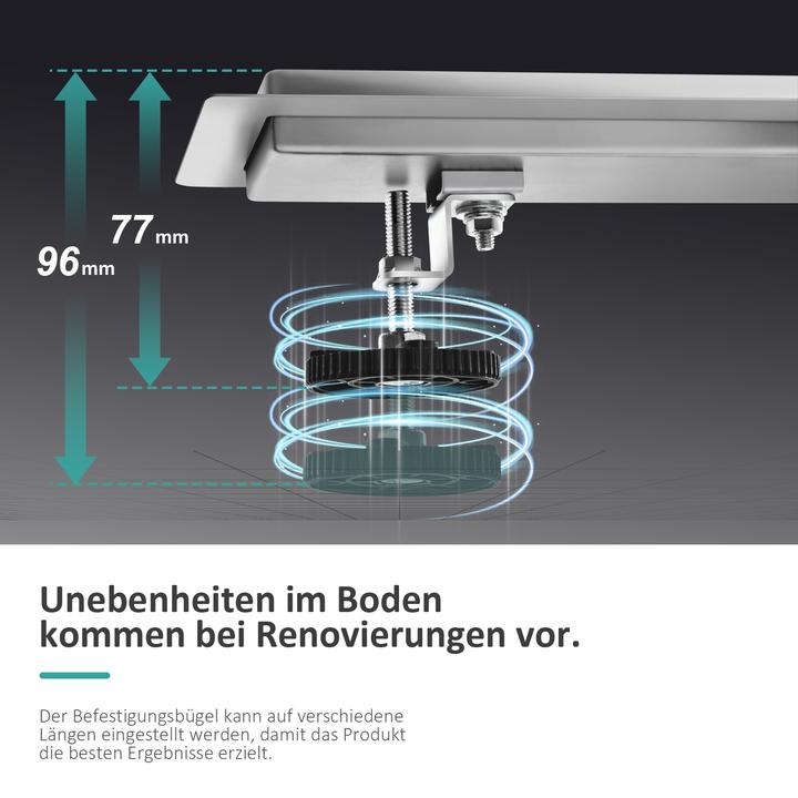 Actual product image Emke Duschrinne Edelstahl, Bodenablauf Komplettset Siphon mit Geruchsstop, Haarsieb, 500cm (500 mm)