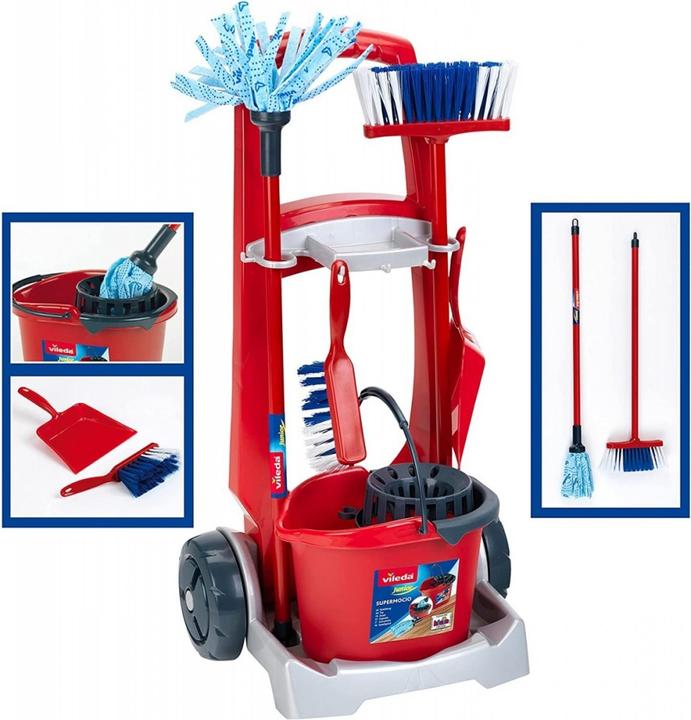 Immagine prodotto Theo Klein 6720 Carrello per le pulizie Vileda con aspirapolvere verticale I Include vari accessori tra cui moc