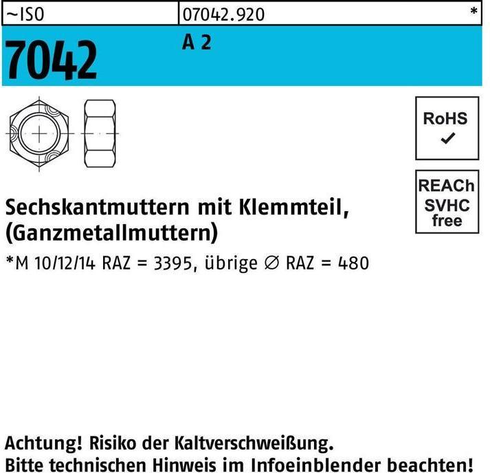 Sechskantmutter ISO 7042 m.Klemmteil M 4 A 2 (M4)