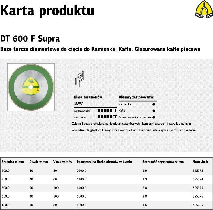 Actual product image Klingspor DT 600 F Supra - diamond blades 250 x 25,4 / 30 mm