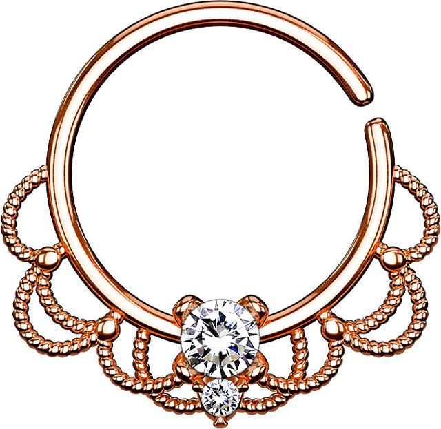 Star Piercing Septum Ring rosegold filigran mit Kristall silber (Messing)