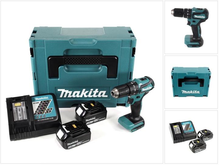 Actual product image Makita DHP 483 RFJ Battery impact drill 18V 40Nm + 2x 3.0 Ah battery + charger + Makpac (Rechargeable battery operated)
