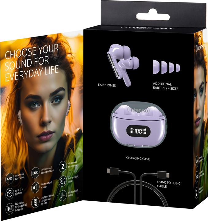 Produktbild Intenso True Wireless Kopfhörer Buds Plus T313AE lila (ANC, 7.50 h, Kabellos)