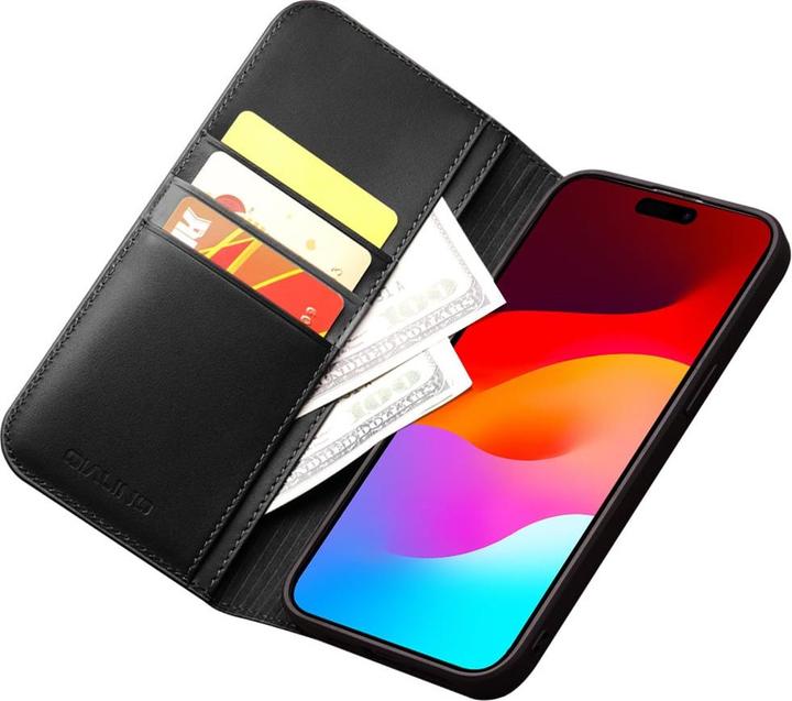 Actual product image QiAlino Fourre Flip cuir véritable mat (Apple iPhone 16 Pro)