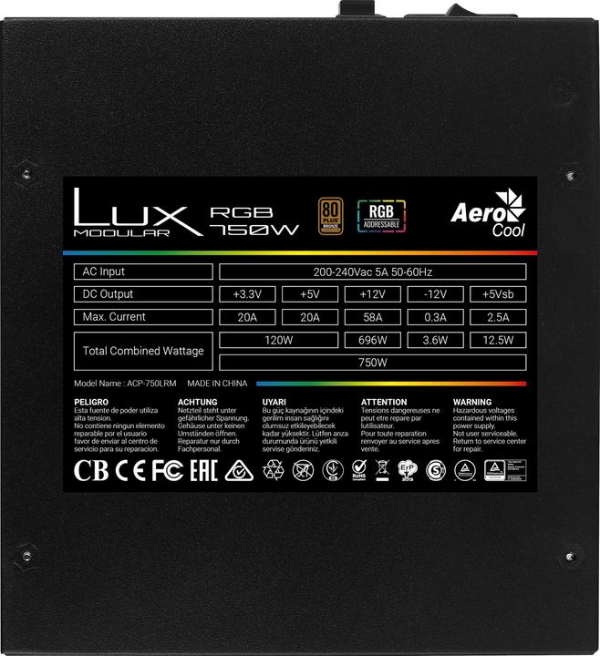 Image du produit AeroCool Alimentation ATX compatible Lux RGB 750w (750 W)