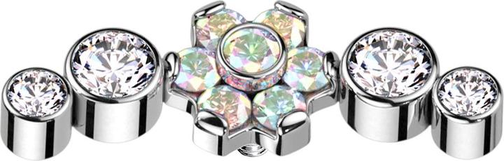 Star Piercing Dermal Anchor silber Blume Kristalle multicolor gefasst vier Kristalle silber (ohne Messing, Titan G23)
