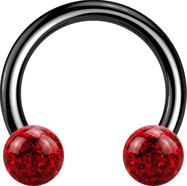 Actual product image Star Piercing Micro Circular Barbell black with two crystal balls red epoxy protective layer (Titanium G23, without brass)