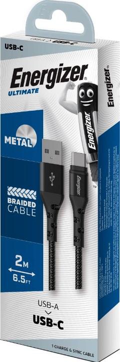 Produktbild Energizer Kabel aus Metall / geflochtenem Nylon - USB-C - 2 m, schwarz (2 m, USB 2.0)
