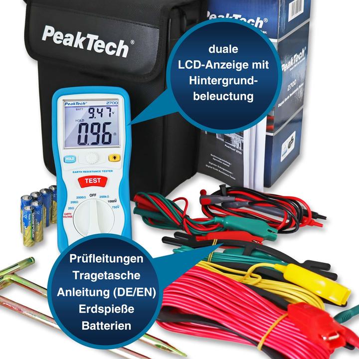 Image du produit Peaktech P 2700 Appareil de mesure de la résistance de la terre (Mallette d'instruments de mesure)