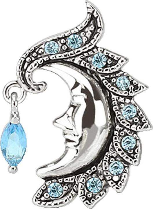 Star Piercing Banane silber mit Kugel Mond und Kristall aqua (Messing, Chirurgenstahl 316L)