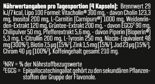 Nährwerte und Zutaten Body Attack LIPO 100 (Neutral, 1 Stk.)