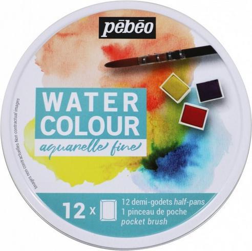 Produktbild Pebeo Feine Aquarellfarben Runder Metallkasten: 12 Halbe Näpfchen