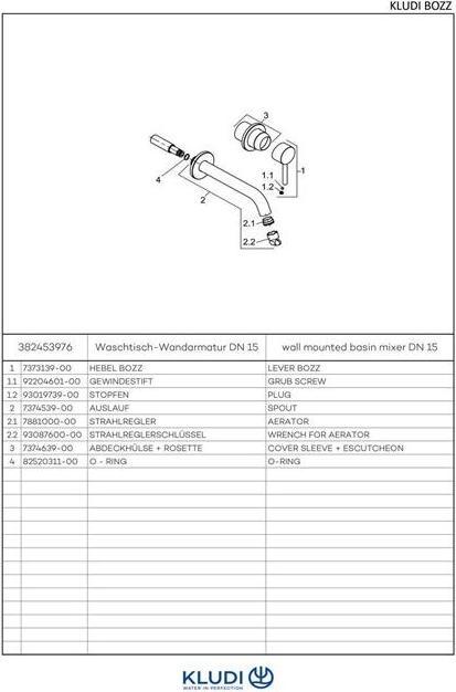 Produktbild Kludi BOZZ Zweiloch Waschtischarmatur, Auslauf 23 cm