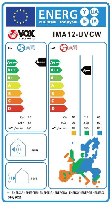 Label énergétique Vox IMA12-UVCW (12000 BTU/h)