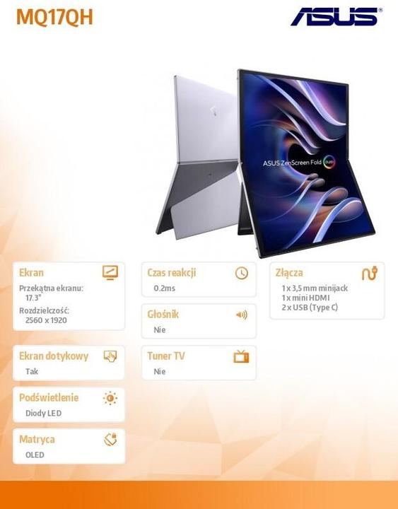 Produktbild ASUS ZenScreen Fold OLED MQ17QH (2560 x 1920 Pixel, 17.30")