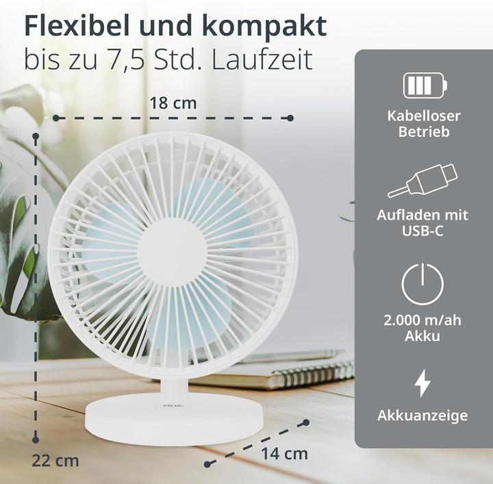 Image du produit ADE USB-Tischventilator mit Akku und 3 Stufen (40 dB)