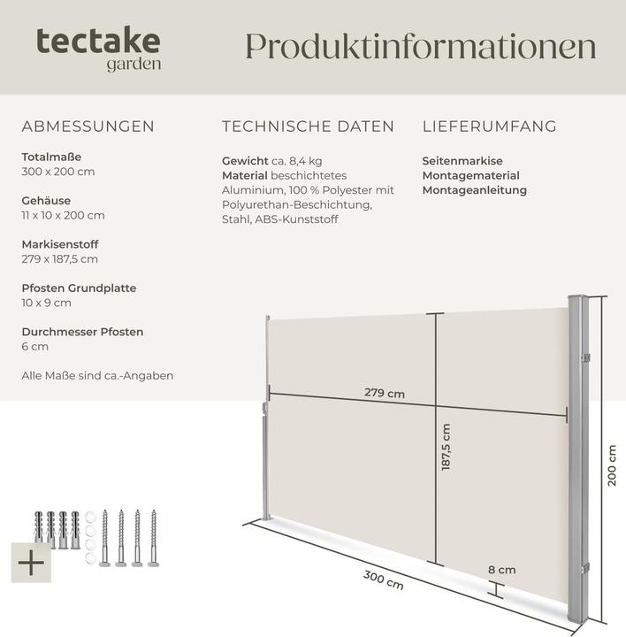 Produktbild tectake Seitenmarkise (3 m)