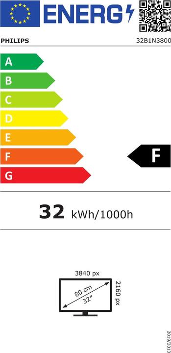 Energie-Label Philips MMD 32B1N3800/00 VA Monitor,,, Speakers, höhenverstellbar, 2x HDMI, DisplayPort (3840 x 2160 Pixel, 32")