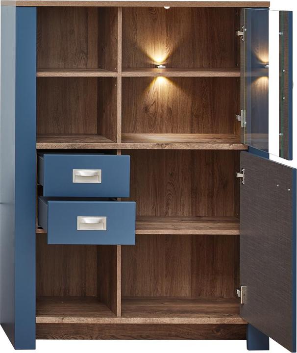 Produktbild Innostyle Dijon Vitrine Holzwerkstoff Parisian Blue/Haveleiche Cognac mit LED-Beleuchtung