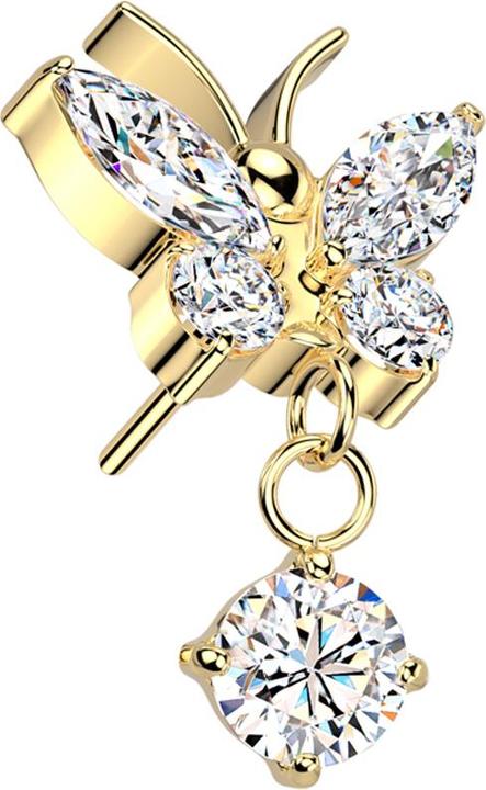Actual product image Star Piercing Threadless Schmetterling vergoldet Kristalle silber Anhänger Kristall silber (without brass, Titanium G23)