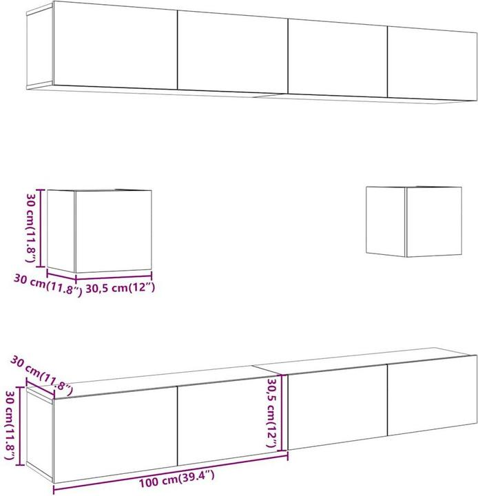 Produktbild VidaXL 6-tlg. TV-Schrank-Set Wandmontage Altholz-Optik Holzwerkstoff (100 x 30 x 30 cm)