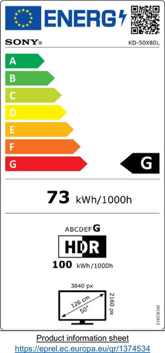 Energy Label Sony KD-50X80L (50", X80L, LED, 4K, 2023)