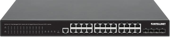 Actual product image Intellinet 28-port L2+ Fully Managed PoE+ switch with 24 Gigabit Ethernet ports and 4 SFP+ uplinks (28 Ports)