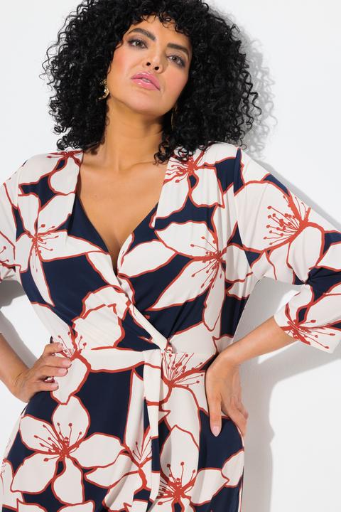 Produktbild Ulla Popken Midikleid, Blüten, Wickeloptik, V-Ausschnitt, 3/4-Arm (62)