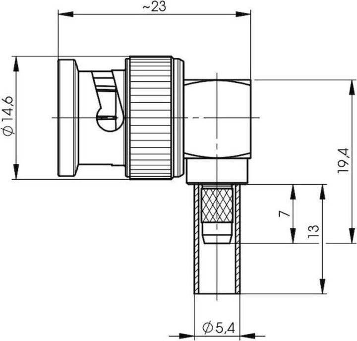 Produktbild Telegärtner BNC-Kabelwinkelstecker Crimp G13, G50 75 Ohm, löt/crimp, A0504, G13 (0.4/2.5)