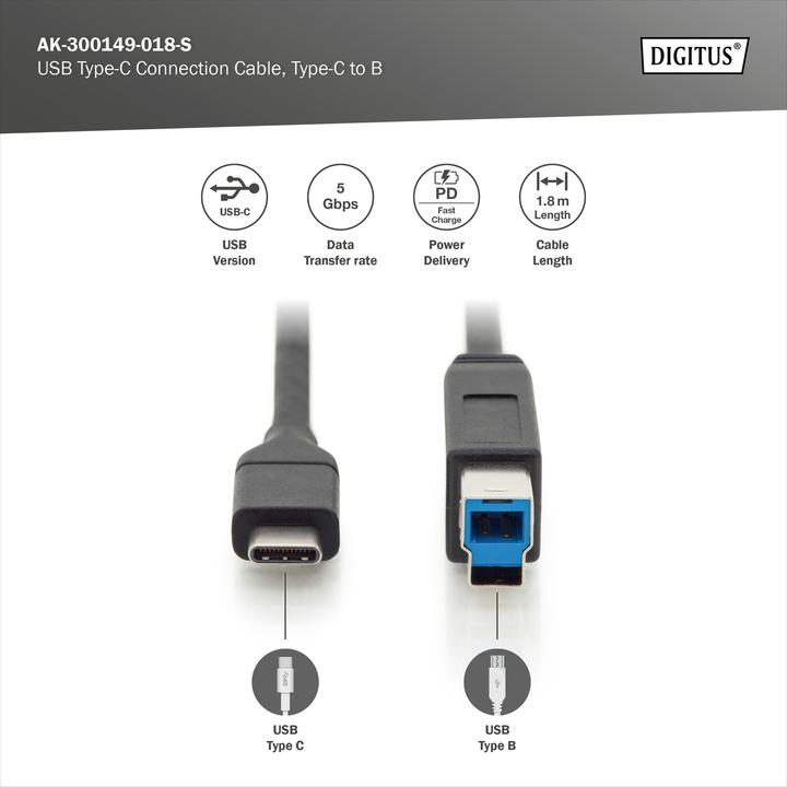 Actual product image Digitus USB C – USB B (1.80 m, USB 3.0)