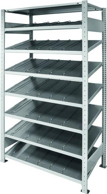 Schulte Lagertechnik Kanban add-on shelf MULTIplus150 with partition and side guide