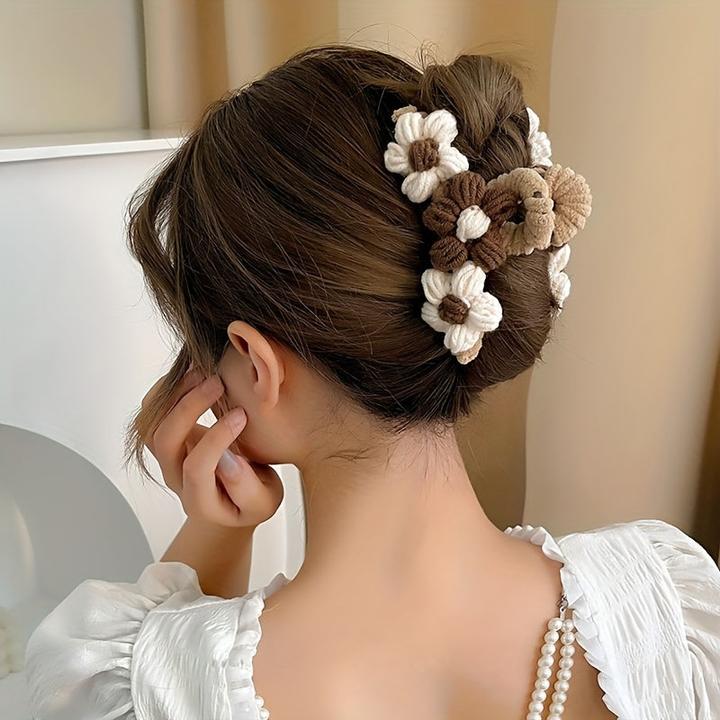 Image du produit Activity Board Pince à cheveux à décor floral vintage, pince à requin tricotée automne et hiver, accessoires pour (1 pcs)