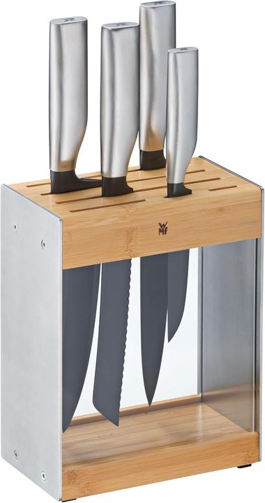 Actual product image WMF ULTIMATE BLACK knife set 4 knives with transparent FlexTec knife block