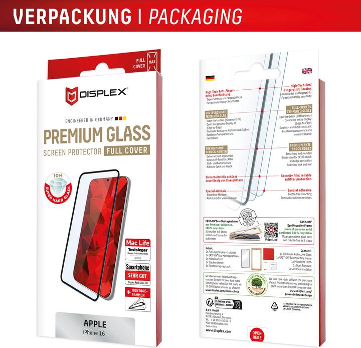 Produktbild Displex Premium Glass, Full Cover Panzerglas (1 Stück, Apple iPhone 16)