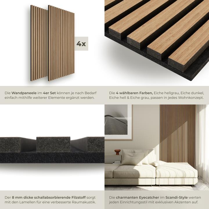 Produktbild tectake Set Akustikpaneele Sonic Wall Holzoptik (4 Stk.)
