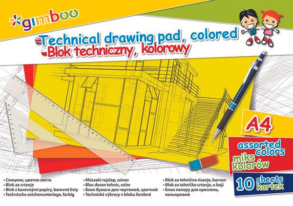 Image du produit Gimboo Bloc à dessin technique, A4, 10 feuilles, 150 g/m?, différentes couleurs (A4)