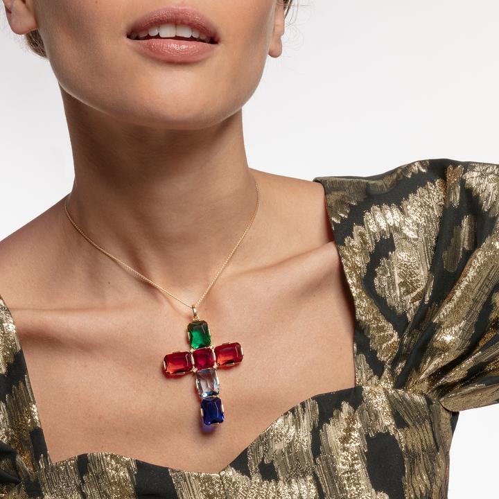 Immagine prodotto Thomas Sabo Ciondolo croce pietre colorate oro grande (Argento 925)