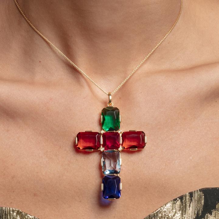 Immagine prodotto Thomas Sabo Ciondolo croce pietre colorate oro grande (Argento 925)